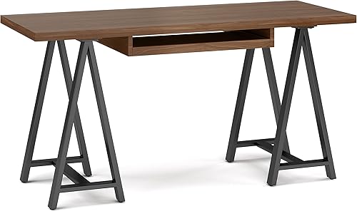 Miniatura 79 de SIMPLIHOME Sawhorse - Mesita de noche de madera maciza de 24 pulgadas de ancho, moderna, industrial, color gris envejecido, para sala de estar y