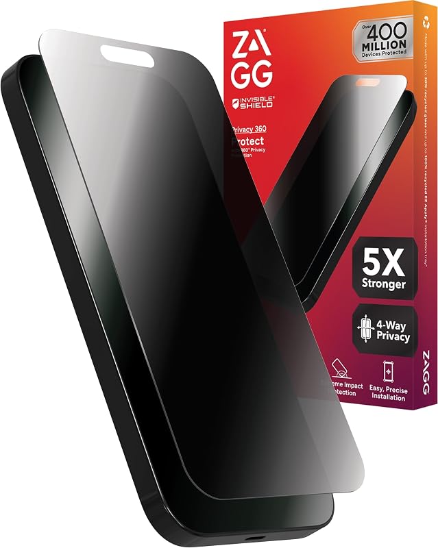 InvisibleShield Glass Elite Privacy 360 iPhone 15 Pro Max Screen Protector - 5X Stronger with Reinforced Edges, 4-Way Privacy Filter, Scratch & Smudge-Resistant Surface, Easy to Install