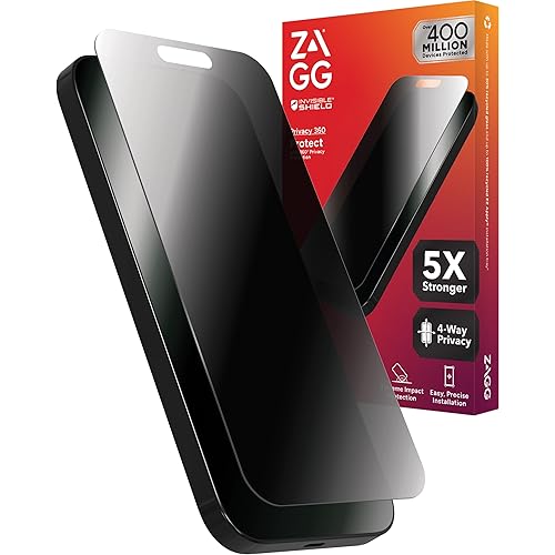 ZAGG InvisibleShield Glass Elite Privacy 360 iPhone 15 Pro Max Screen Protector - 5X Stronger with Reinforced Edges, 4-Way Privacy Filter, Scratch & Smudge-Resistant Surface, Easy to Install