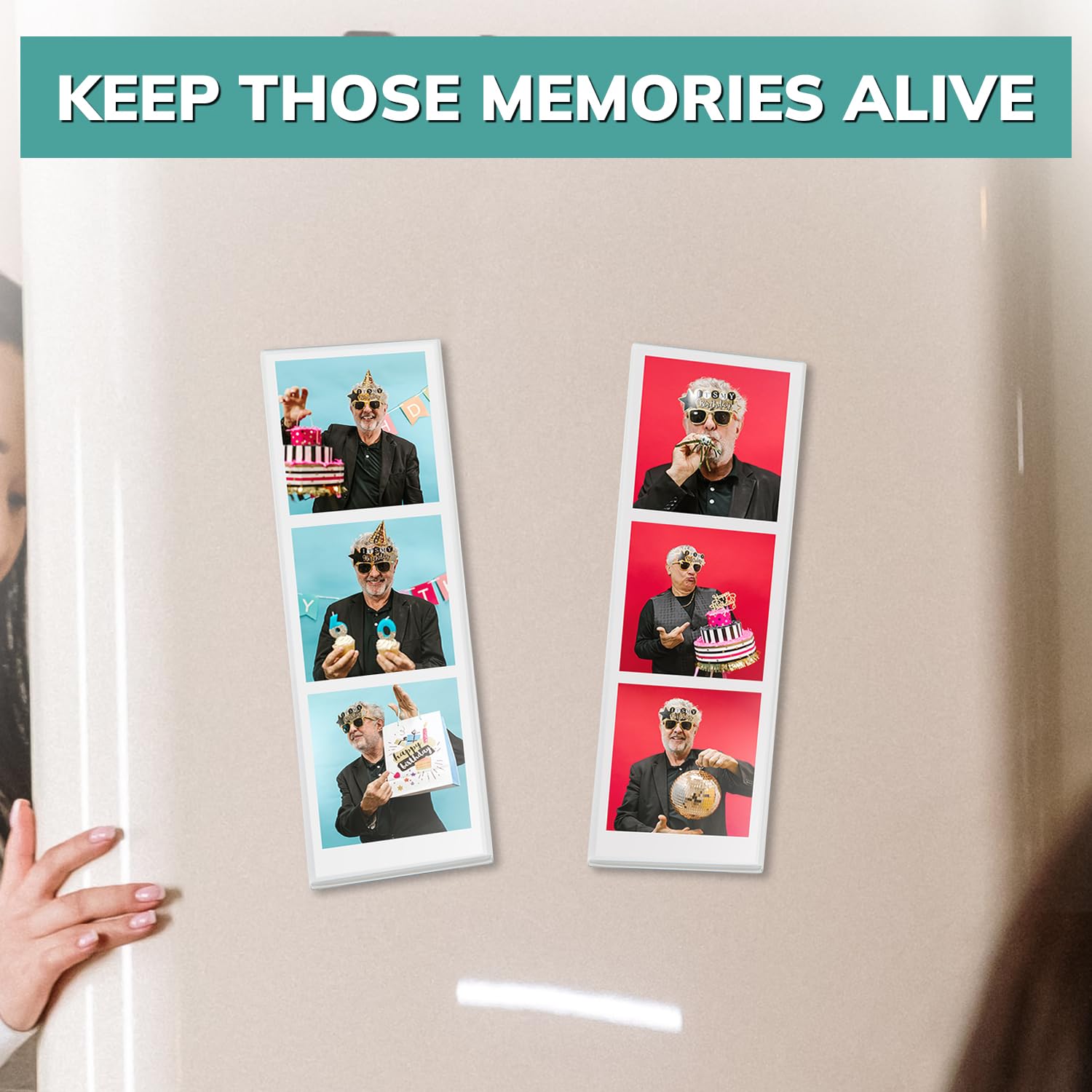 pbf PHOTO BOOTH FRAMES Magnetyczne ramki na zdjęcia do lodówki, 2 x 6 przezroczystych magnetycznych ramek winylowych na paski do zdjęć do lodówki, 50 sztuk