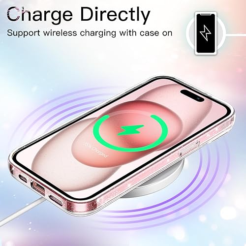 Miniatura 7 de JETech Funda con purpurina para iPhone 15 de 6.1 pulgadas, a prueba de golpes, bonita y brillante para mujeres y niñas (transparente)