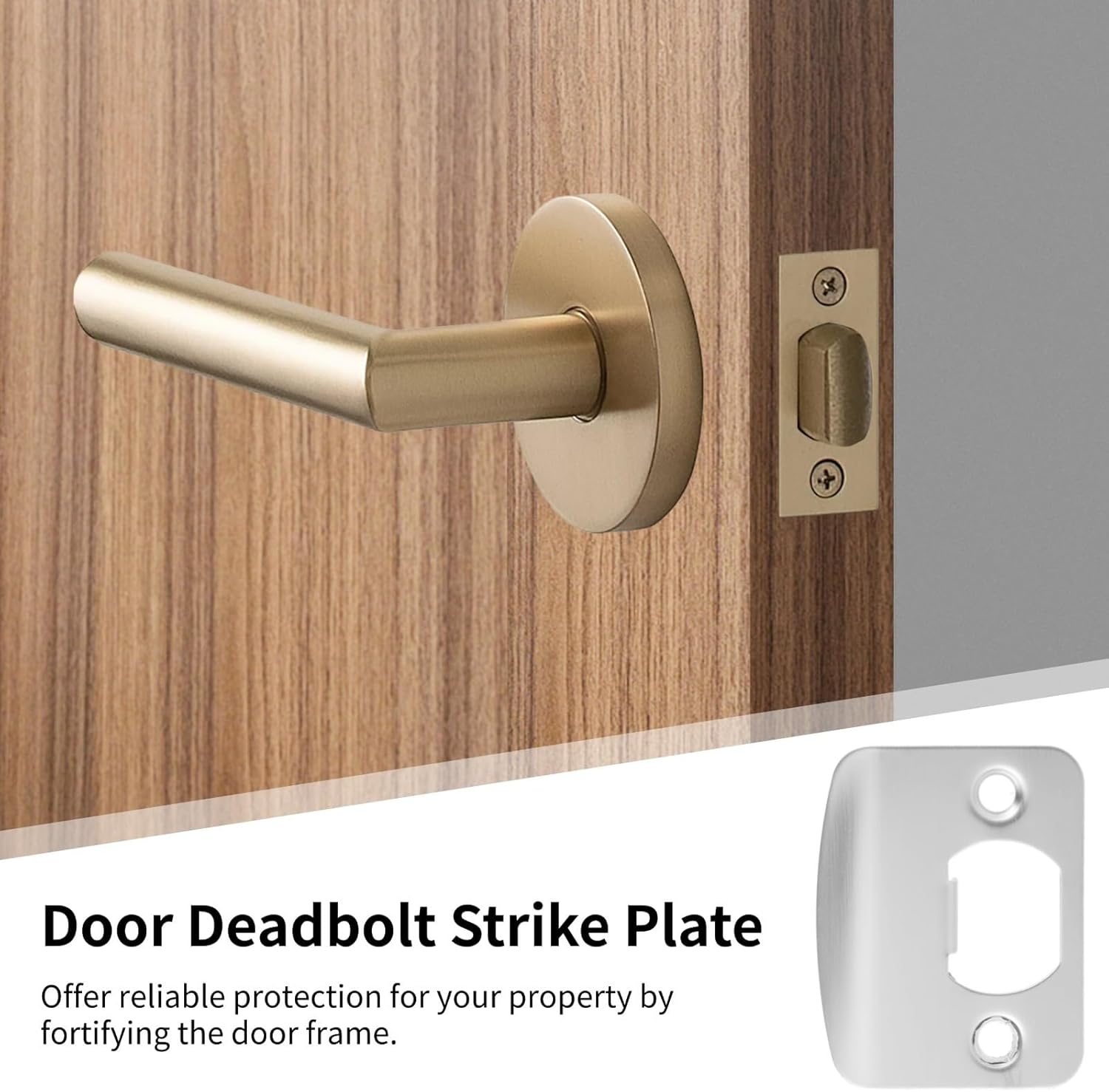 Silver Door Reinforcement Plates, 12 Pcs Door Strike Plates, Full Lip Round Corner Strike Plates, Stainless Steel Deadbolt Strike Plates, Fitting Standard Wooden Doors and Most Locks