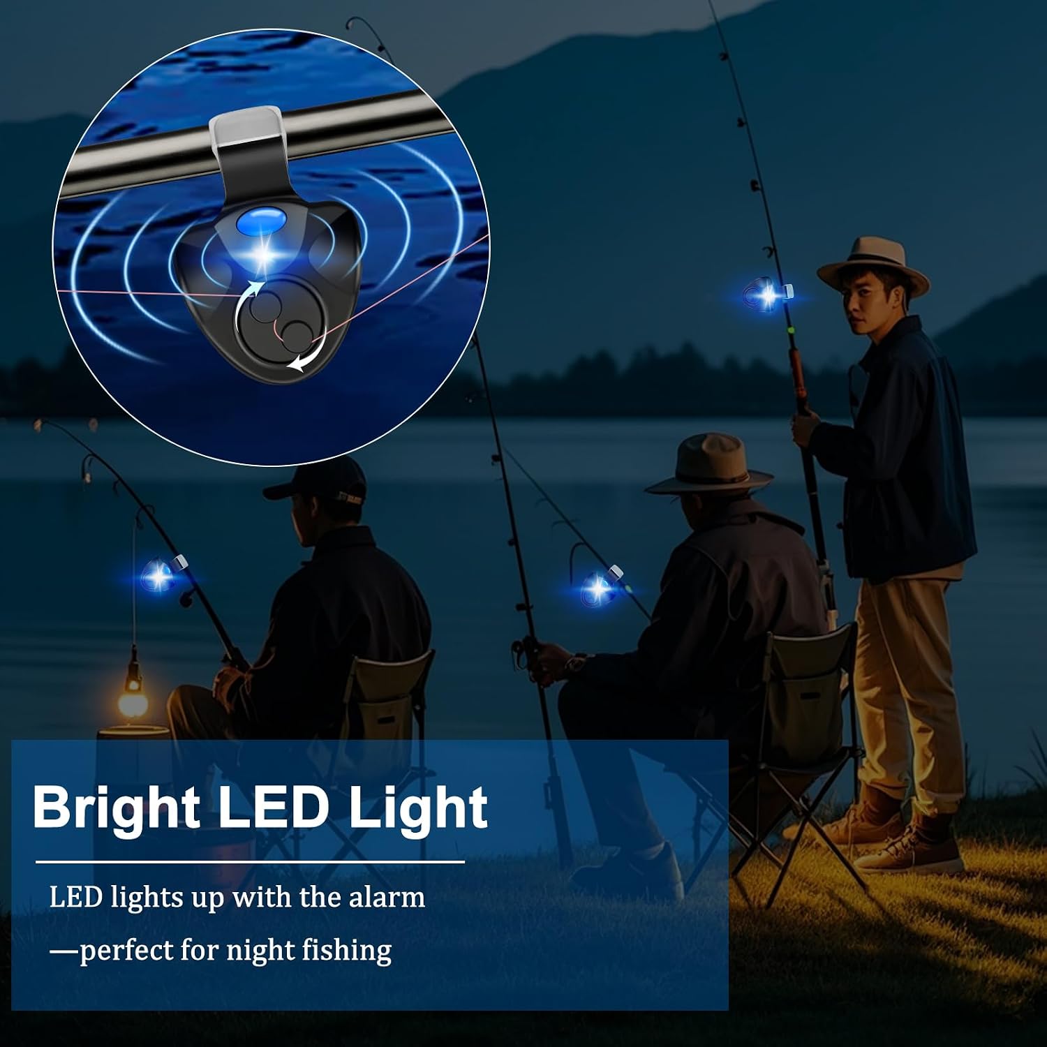 Linkstyle 4PCS Electronic Fishing Bite Alarm, LED Rod Clip Indicator | Electronic Fish Bite Indicator with Sound and Flashing LED Light, Clip-On Alarm with Batteries for Fishing Pole Night Fishing