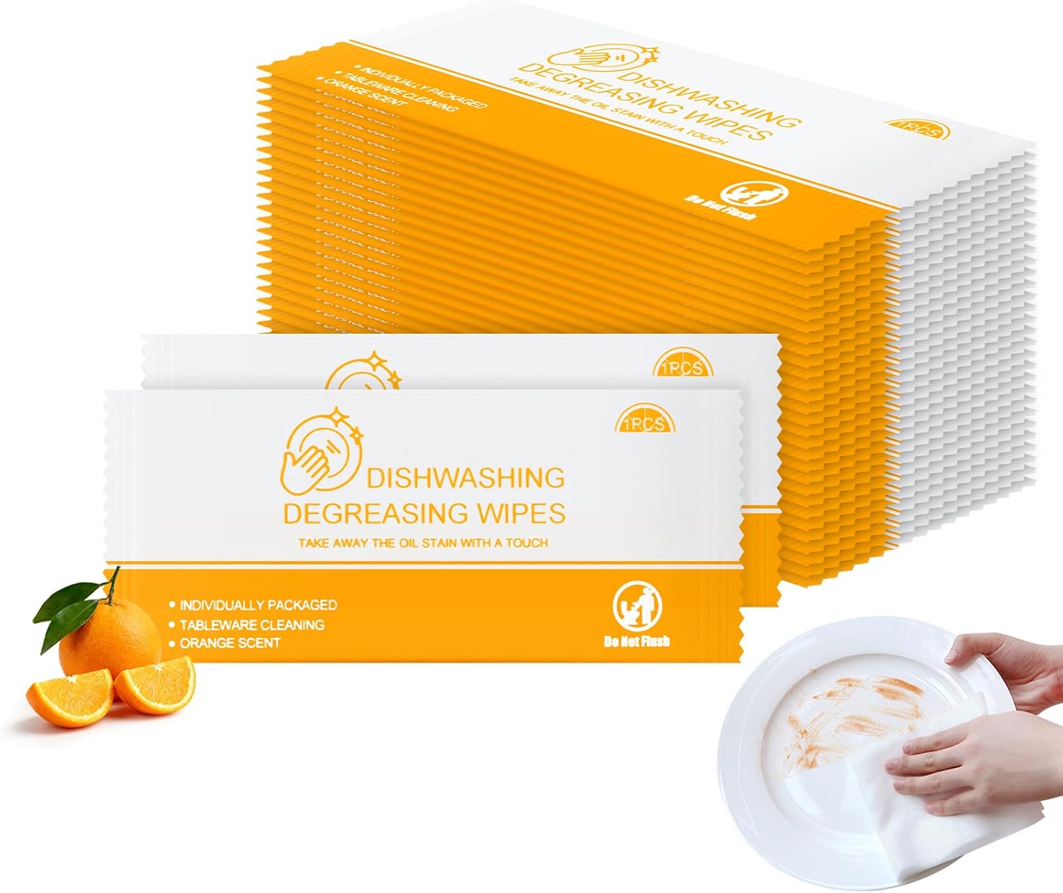 Dish Cleaning Wipes Individually Wrapped Travel Dish Soap Wipes Orange Scent 7.7”x 7.3“ Disposable Wipes Portable for Kitchen Outdoor Traveling Camping RV Quick Clean (500)