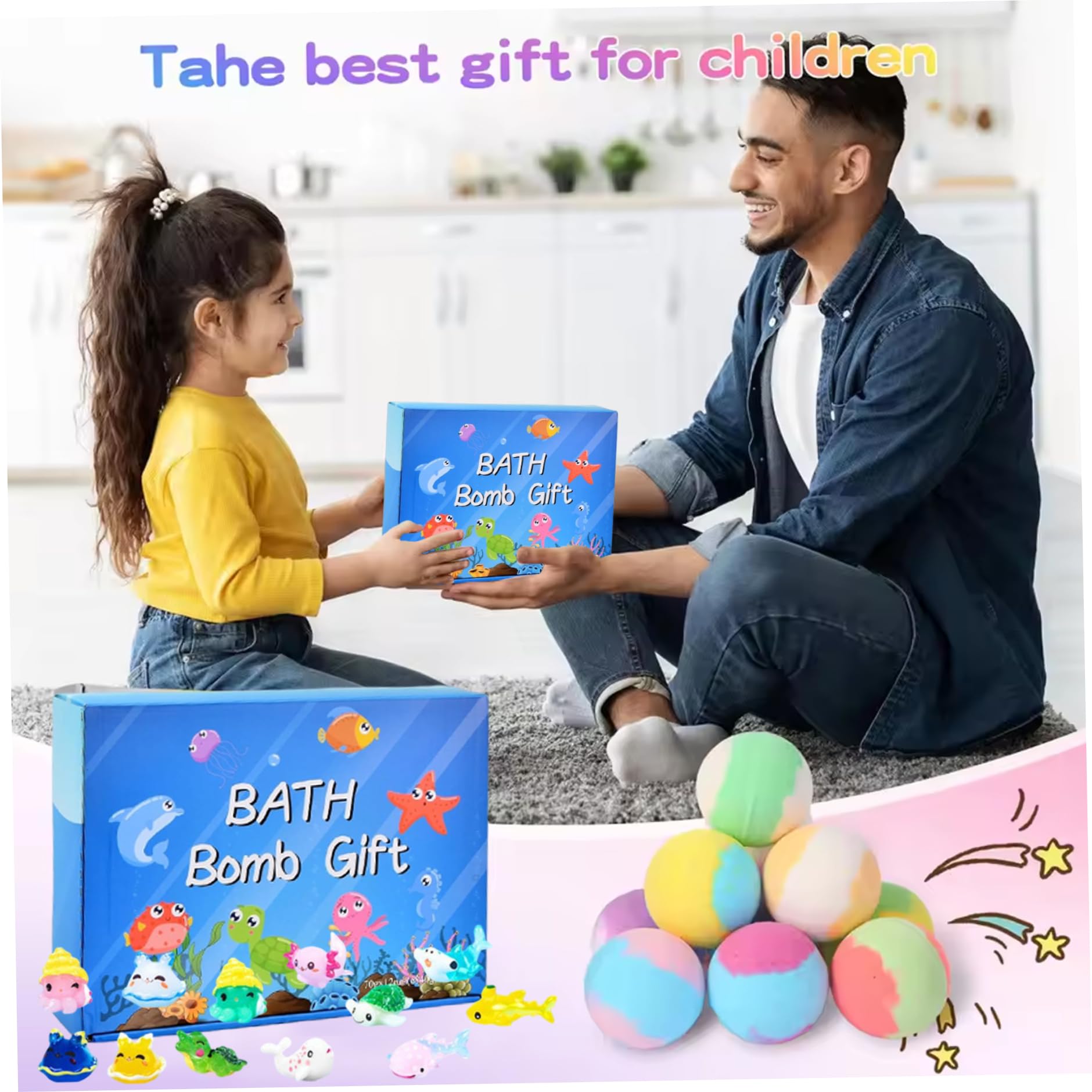 Juego de 12 bombas de baño con juguetes en el interior, bombas de baño de 2 pulgadas con lindos juguetes de animales, suministros de de burbujas coloridas y gaseosas seguras para niños, opc