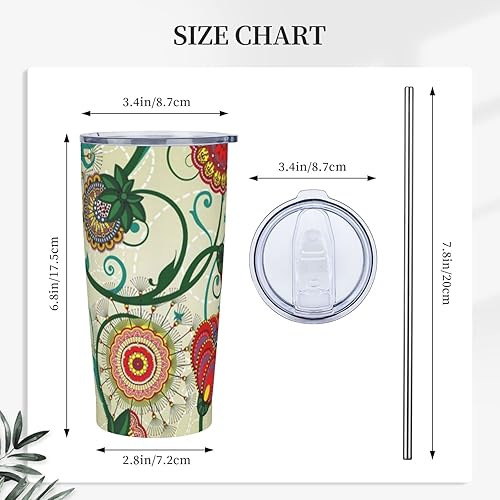 Miniatura 5 de Evealyn Vaso de acero inoxidable de 20 onzas con estampado floral vintage con tapa y pajita, taza de café reutilizable de viaje para bebidas frías y