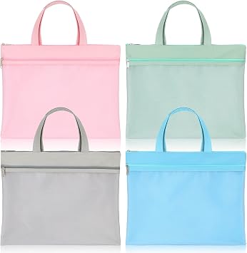 PerKoop 4 Pcs 11x13.7 Inch Mesh Zipper Pouch with Handle, Waterproof Student Book Pouch Bags, Large Classroom File Organizers, A4 Foldable Document Storage Bag for School Office Supplies, 4 Colors