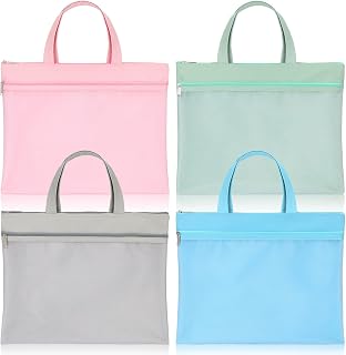 PerKoop 4 Pcs 11x13.7 Inch Mesh Zipper Pouch with Handle, Waterproof Student Book Pouch Bags, Large Classroom File Organizers, A4 Foldable Document Storage Bag for School Office Supplies, 4 Colors