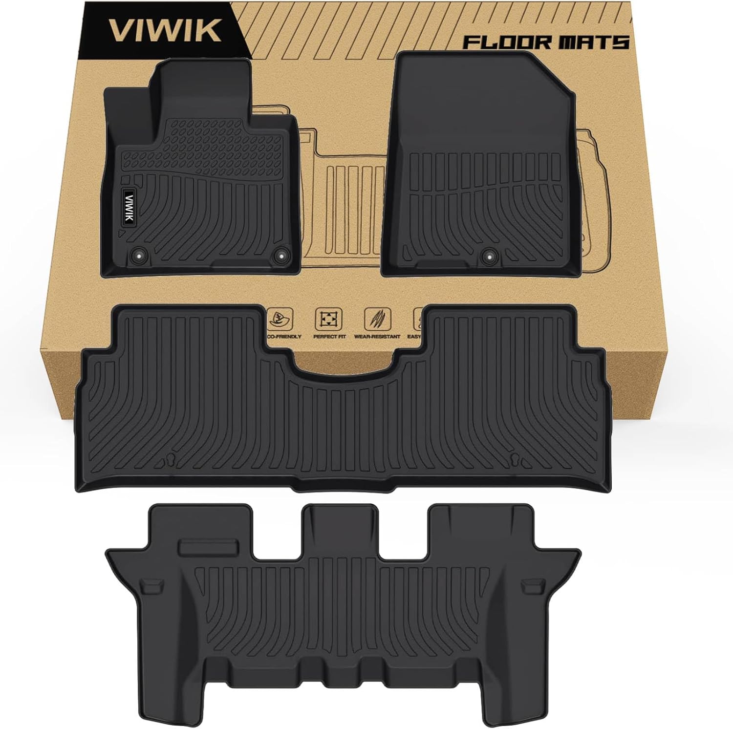 VIWIK Floor Liners for Kia Sorento 7 Seat 2016-2020, All Weather Floor Mats Accessories TPE Custom 1st & 2nd Row Black