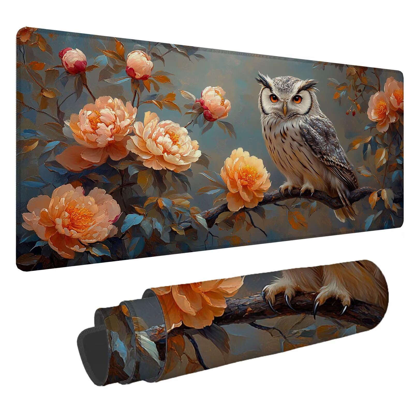 Podkładka pod mysz Piwonia XXL Sowa 1000 x 500 x 4 mm Podkładka pod mysz dla graczy, podkładka pod mysz do laptopa, podkładka pod mysz i podkładka pod mysz do laptopa, podkładka pod mysz i klawiaturę