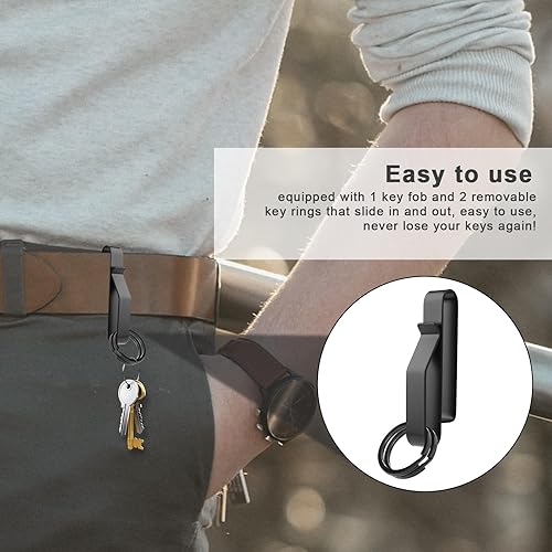 Miniatura 5 de Llavero de cinturón de alta resistencia, de acero inoxidable, negro, para hombres, clip táctico con llaveros para cinturones de 1.5 a 2.25 pulgadas