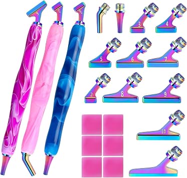 DoreenBow 21Pcs Diamond Art Tools Angled Metal Tip Diamond Art Accessories | Diamond Art Painting Accessories,45 Stainless Steel Metal Screw Thread Tips, Diamond Art Pens Tools with 6 Clay, Rainbow Pen