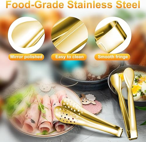 Miniatura 3 de 32 pinzas para servir bufé, utensilios de acero inoxidable, pinzas de cocina para aperitivos, fiesta de té, cafetería, alimentos, ensalada de hielo,