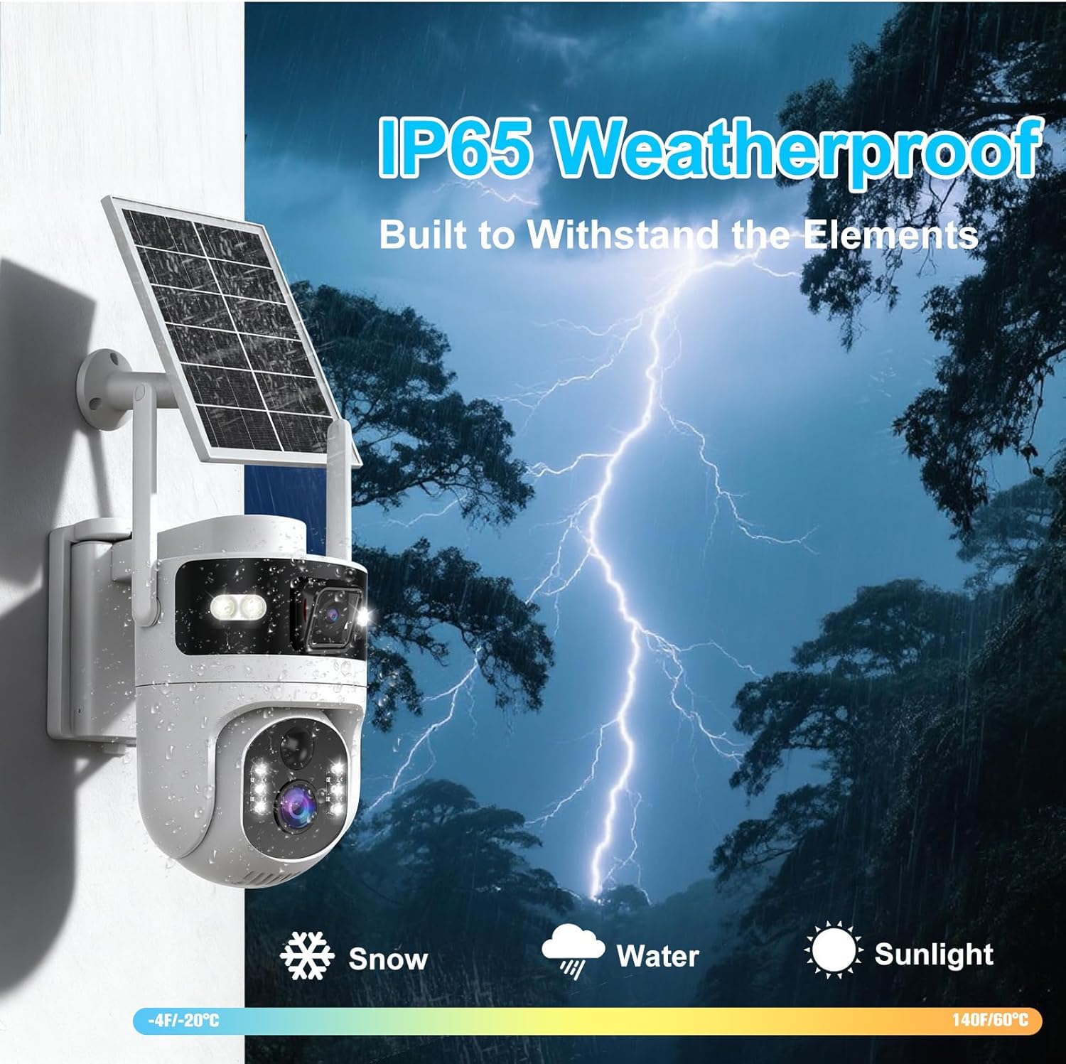 4G LTE Cellular Security Dual Lens Cameras Outdoor, Wireless Solar Security Camera, 365-Day Free Unlimited Data, 2K 360°Live View, PIR Motion Sensor, Color Night Vision, 2 Way Talk, Built-in SIM