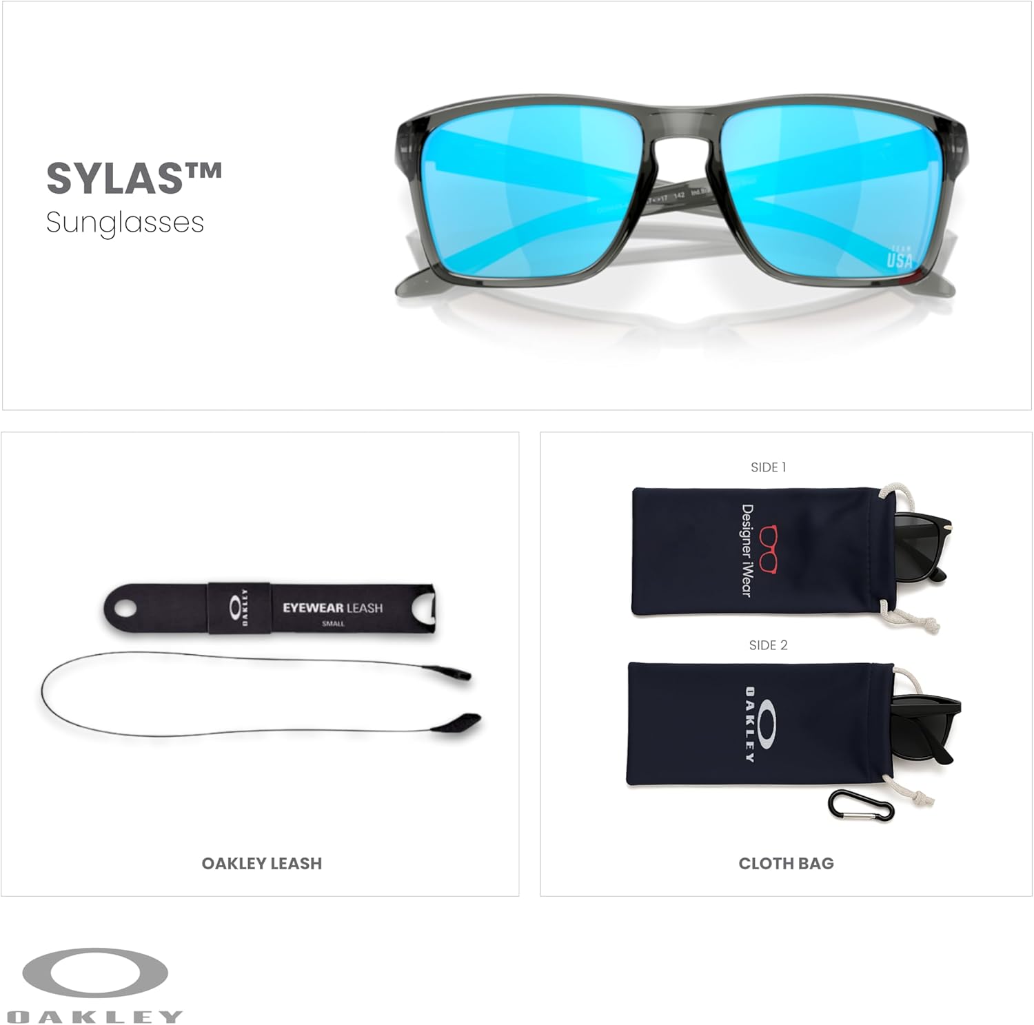 Oakley Sylas OO9448 Rectangle Sunglasses for Men+ Bundle Accessory Leash Kit, Microfiber Pouch