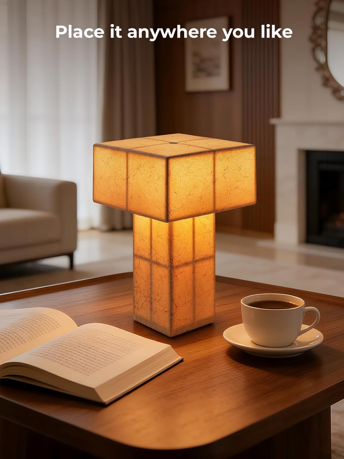 9.1''Mid Century Modern Table Lamp,Handmade Bedside Lamp with Dimmable,Cordless Rechargeable Lamp for Home Decor,LED Ambient Lighting for Nightstand,Living Room,Bedroom,Bulb Included(Yellow)