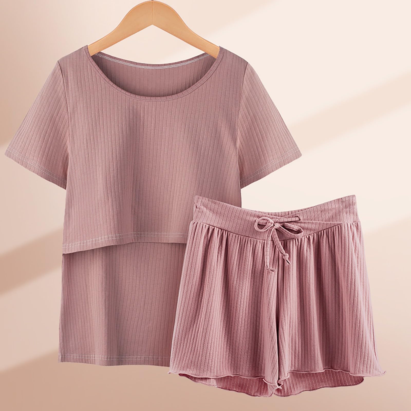 Generisch Pigiama donna, maniche pigiama, biancheria da notte, maglietta da allattamento e set, top premaman con abito