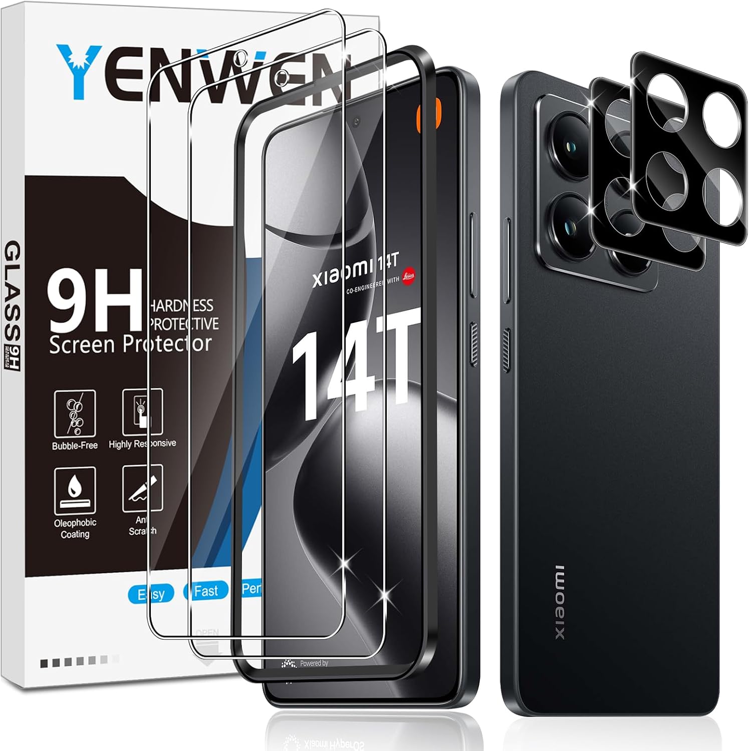 Screen Protector for Xiaomi 14T 5G for Tempered Glass Pack of 2 Screen Protectors with 2 Camera Protection 9H Hardness Protective Glass Anti-Scratch Mobile Phone Film HD Clear Tempered Glass Protection Glass