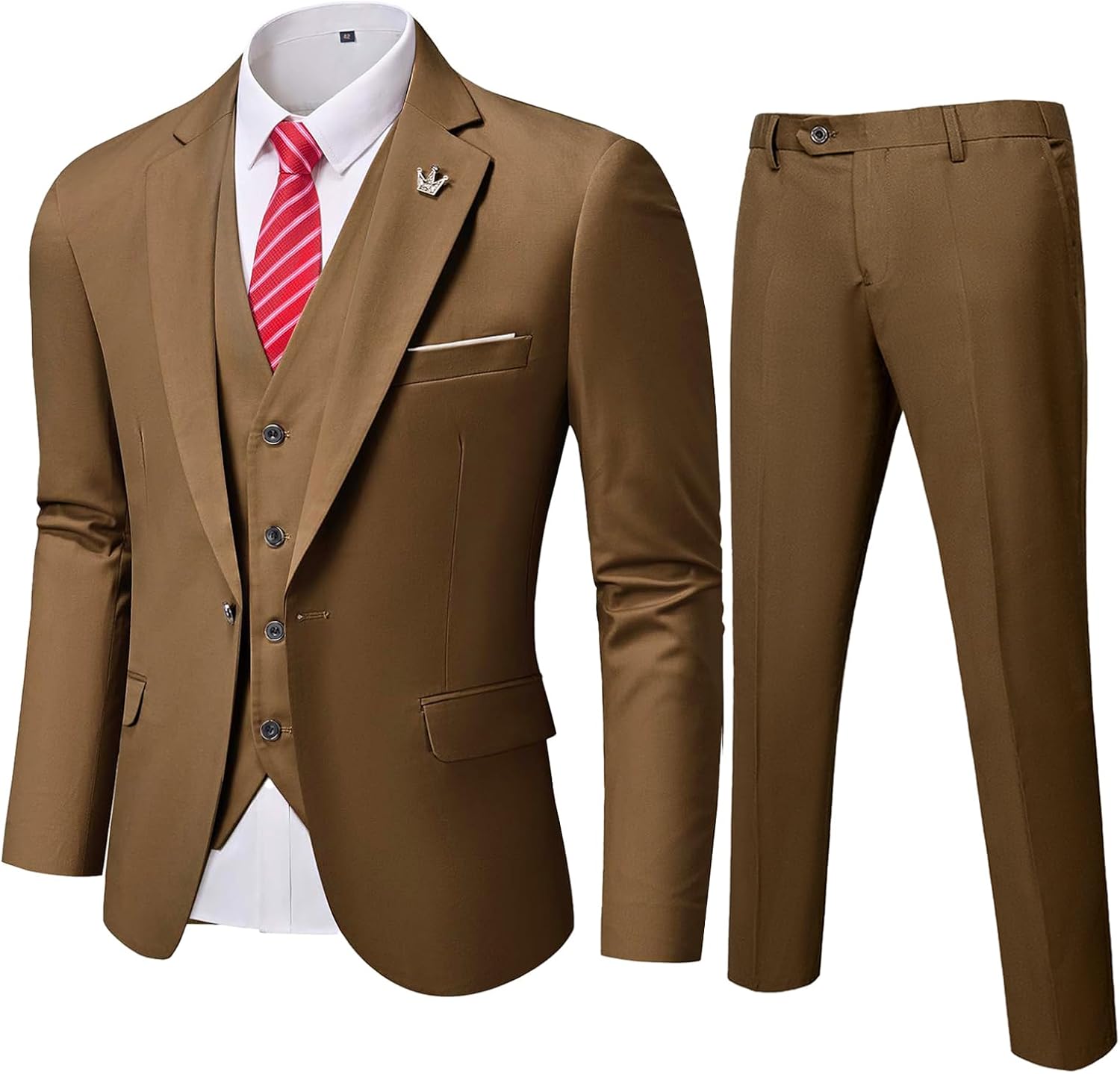 MY'S Men's 3 Piece Slim Fit Suit Set, One Button Solid Jacket Vest Pants... - Picture 133 of 138