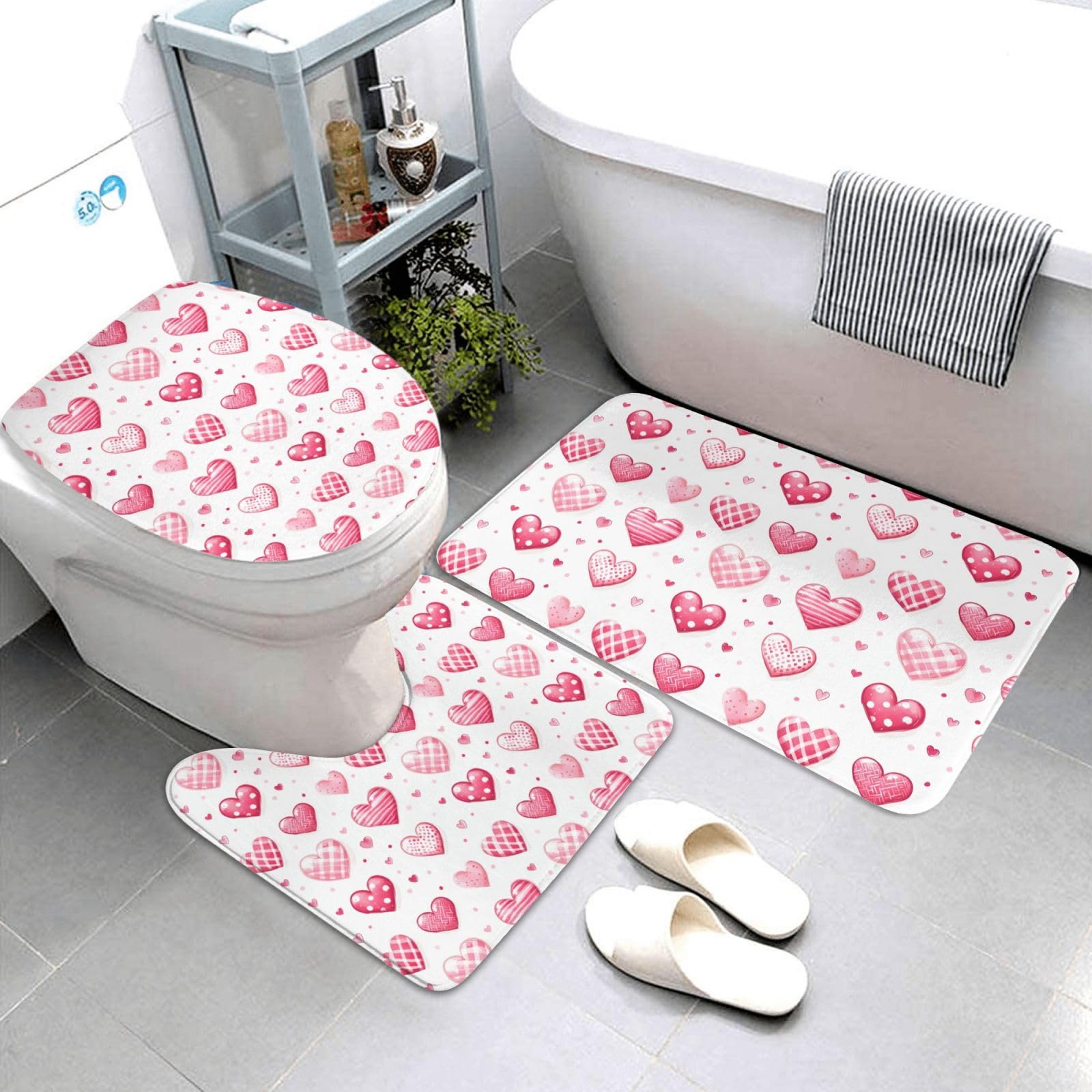 Tapis de salle de bain anti-glisse lavable pack complet rose