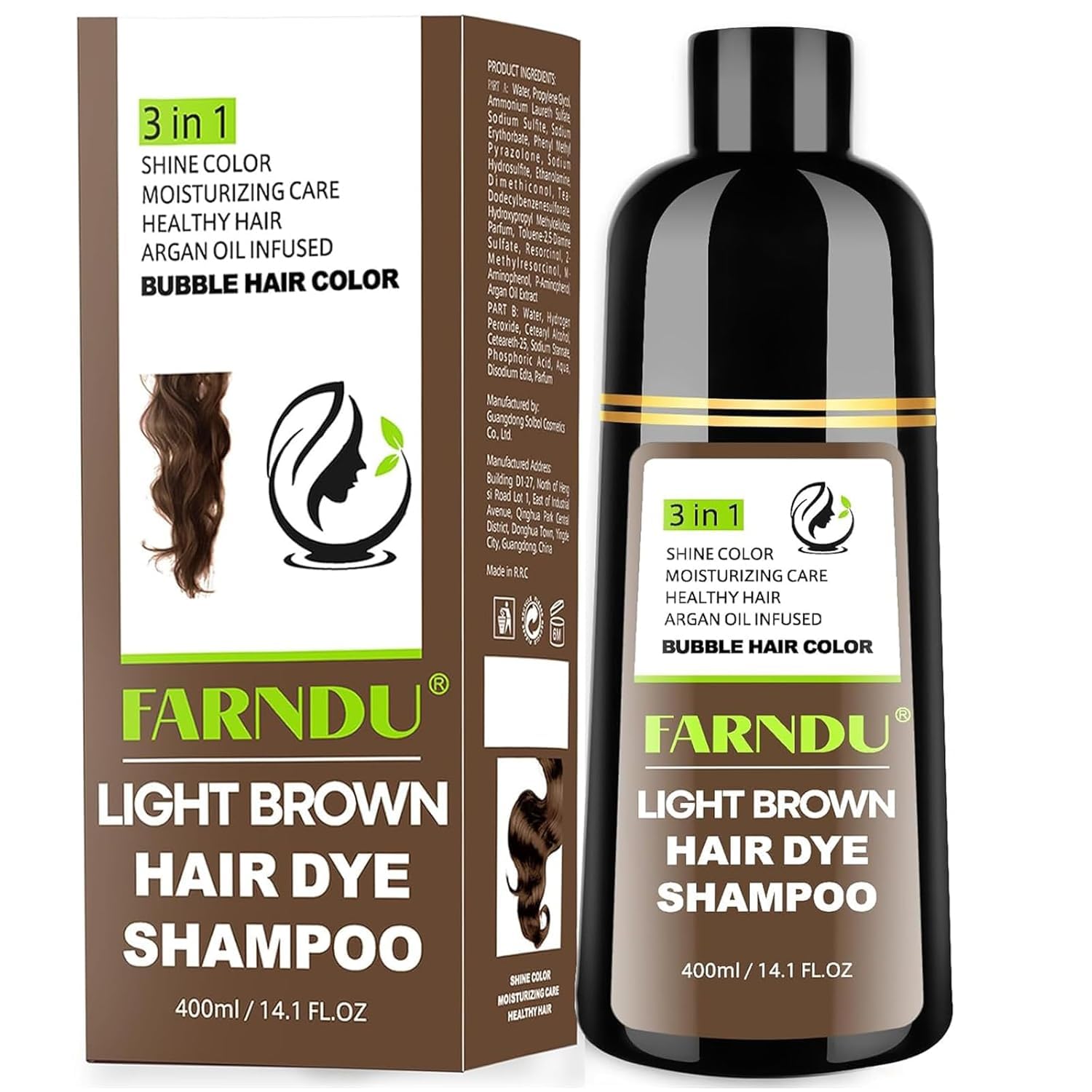 Hellbraun Haarfarbe Shampoo, Haarfärbeshampoo 3 in 1 Hair Dye Shampoo für Frauen und Männer zur Abdeckung grauer Haare