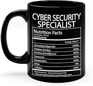 DesiDD Cyber Security Specialist Nutritional Facts Mug - Birthday Thank You Appreciation Gifts for Coworker Staff Employee Boss Manager Men Women - 11oz Black Coffee Cup