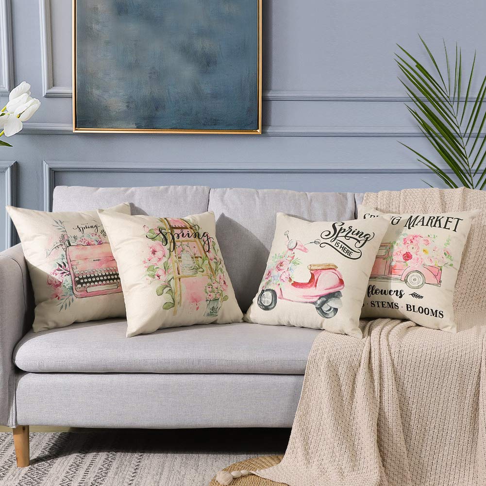 Set 4 Federe Cuscini Impermeabili 40x40cm Artscope - Fodere Decorative Fiore Per Esterno E Interno