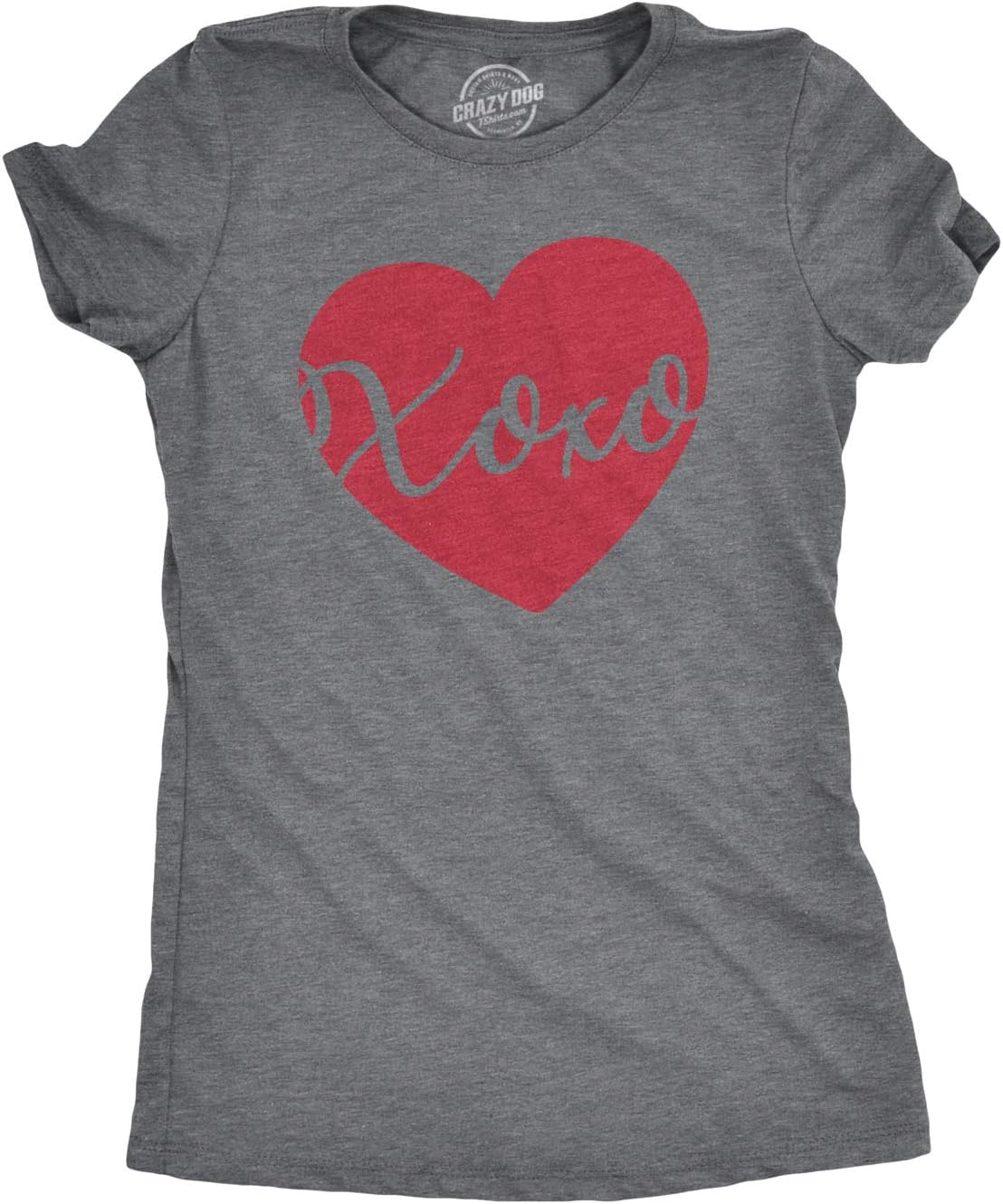 Crazy Dog T-ShirtsWomens XOXO Script Heart Cute Valentines Day Graphic Tee for Ladies Funny Saying