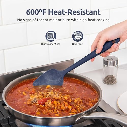 Miniatura 3 de U-Taste Espátula plana y espátula de cuchara raspador de tazón de silicona resistente al calor de 11.38 pulgadas y 600 F, utensilio de cocina de