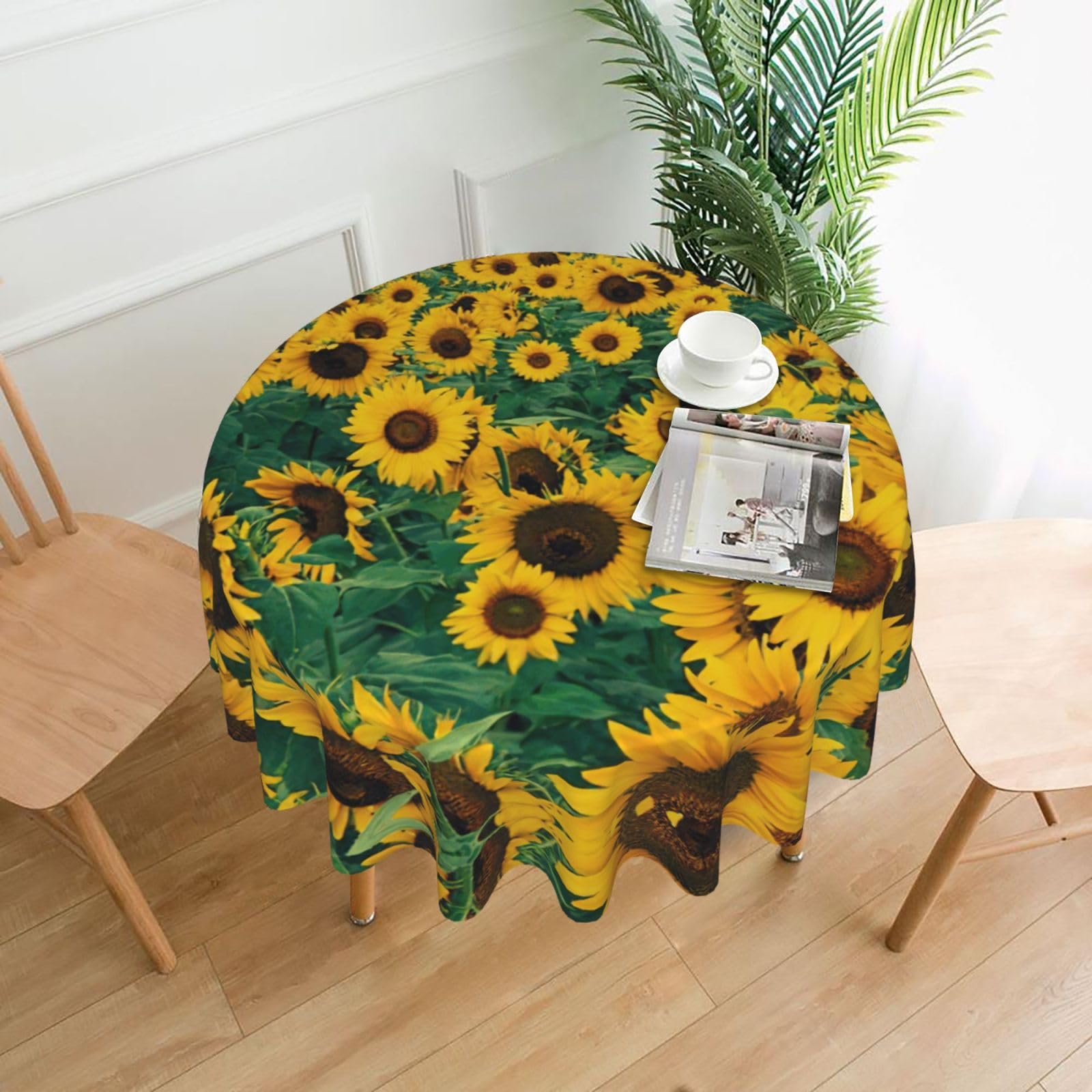 Zcmkjlg Many beautiful sunflowers Print Quick Ship Round Tablecloth 60in Polyester Washable Cover for Dining Room