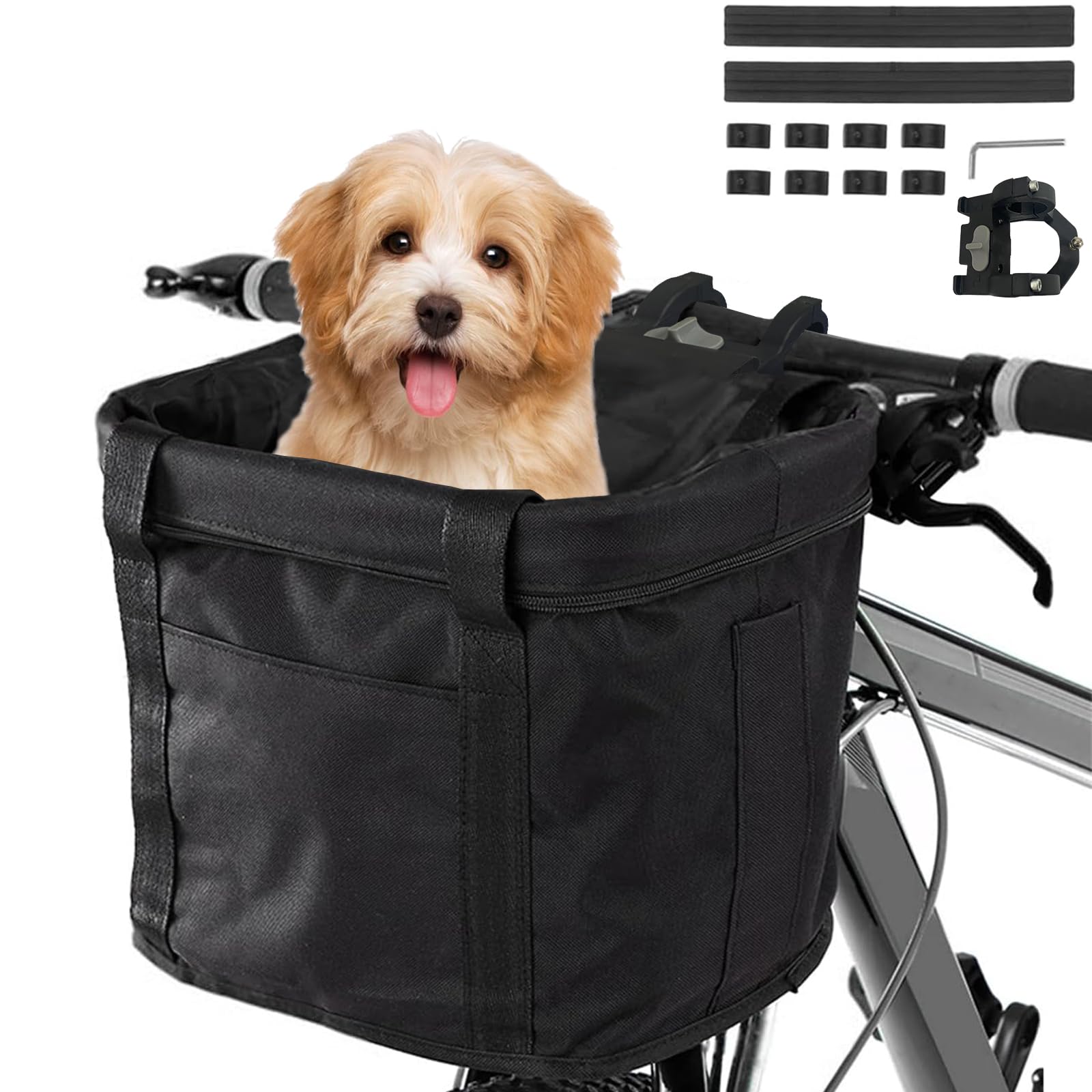 Cesta para Bicicleta, Canasta de Bicicleta Plegable, Cesta de Lona Frontal Desmontable de Bicicleta, Cesta de Tela Oxford para Porta Mascotas, Camping al Aire Libre, Picnic (Negro)
