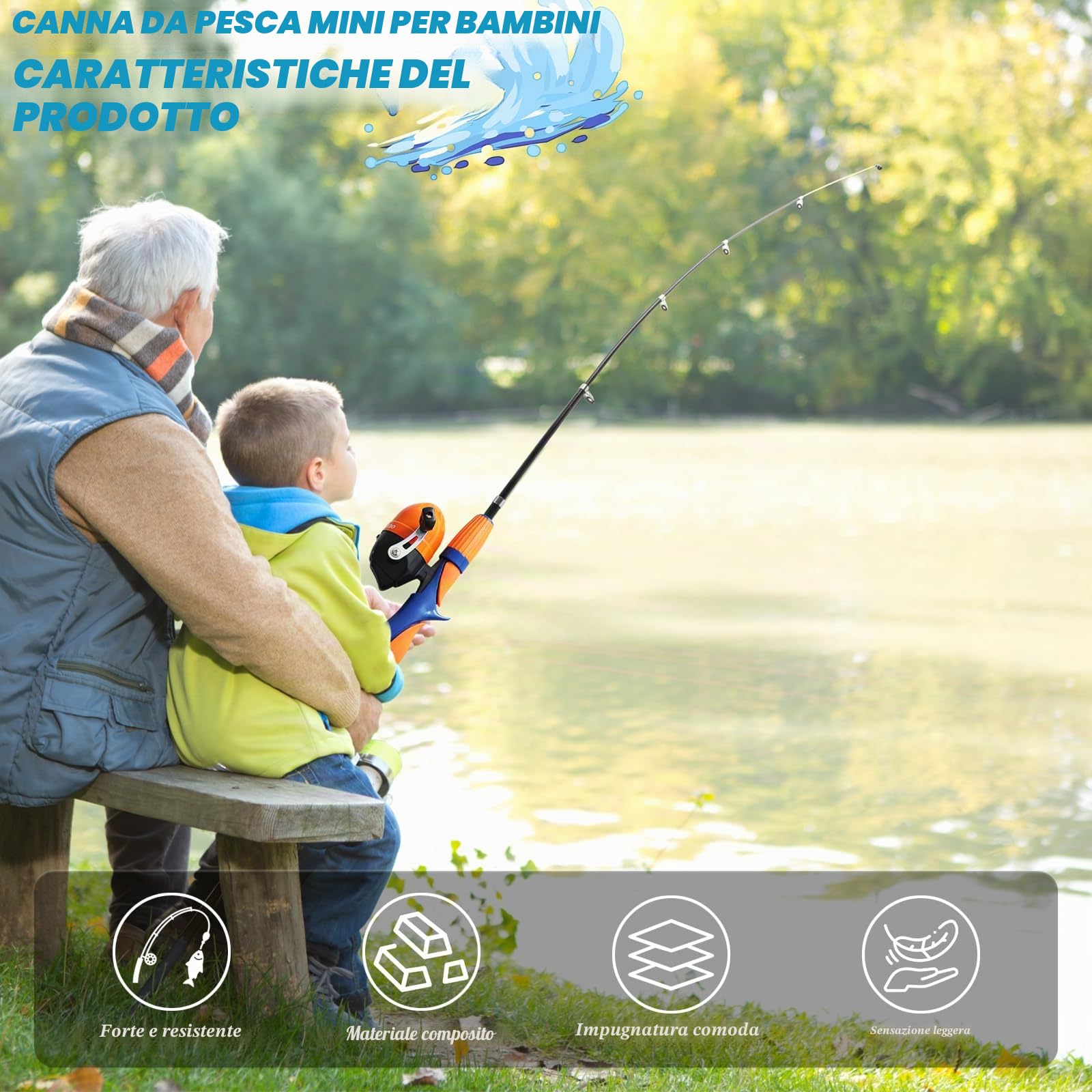 Canna da Pesca Retrattile per Bambini - Set Spinning Con Mulinello, Esche e Accessori - Borsa per Attrezzi Inclusa