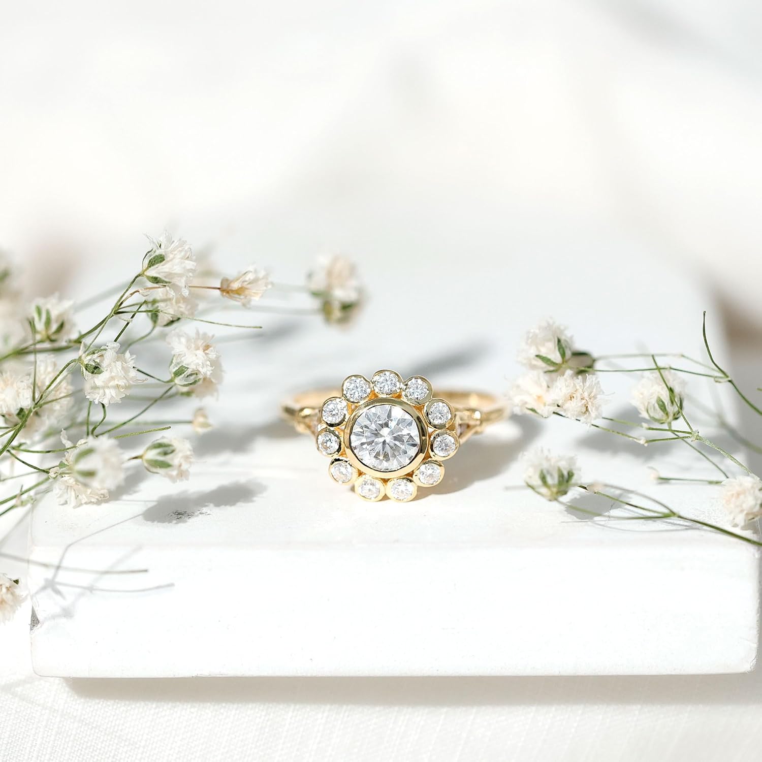 Certified 1.7 Ct Brilliant Cut Moissanite Flower Engagement Ring, D-Vs1 Quality, Moissanite Halo Ring - Mothers Day Gift