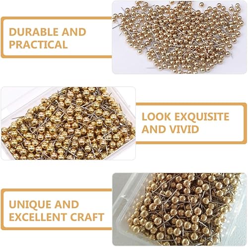 Miniatura 4 de Healifty 400 alfileres de costura, cuentas de bola, alfileres rectos para costura, joyería, costura y decoración de manualidades (dorado)