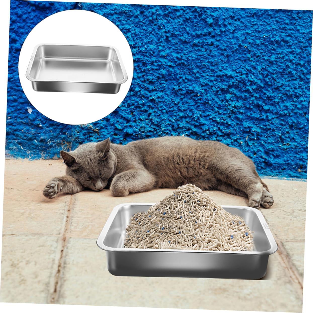 Stainless Steel Cat Litter Box Litter for Cats Kittens Open Design with Integrated Litter Scoop Holder Durable Easy Indoor Use