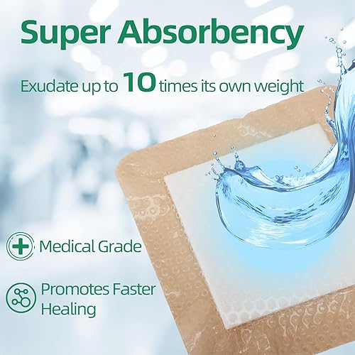 Miniatura 4 de Jointown Apósito absorbente de espuma para el cuidado de heridas, vendaje de espuma sacra de silicona adhesiva con borde, vendajes impermeables para