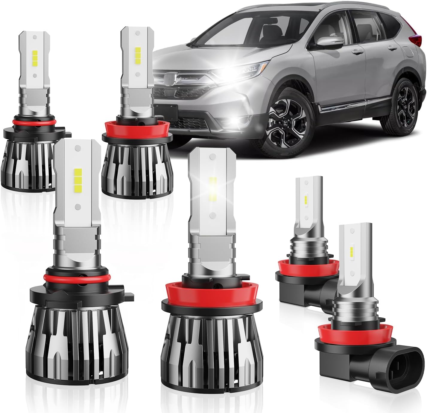 6PCS High Low Beam Bulbs Fog Light Combo Compatible with Honda CR-V 2015 2016 2017 2018 2019 2020 2021 HR-V 2019-2022, 6500K White Plug and Play