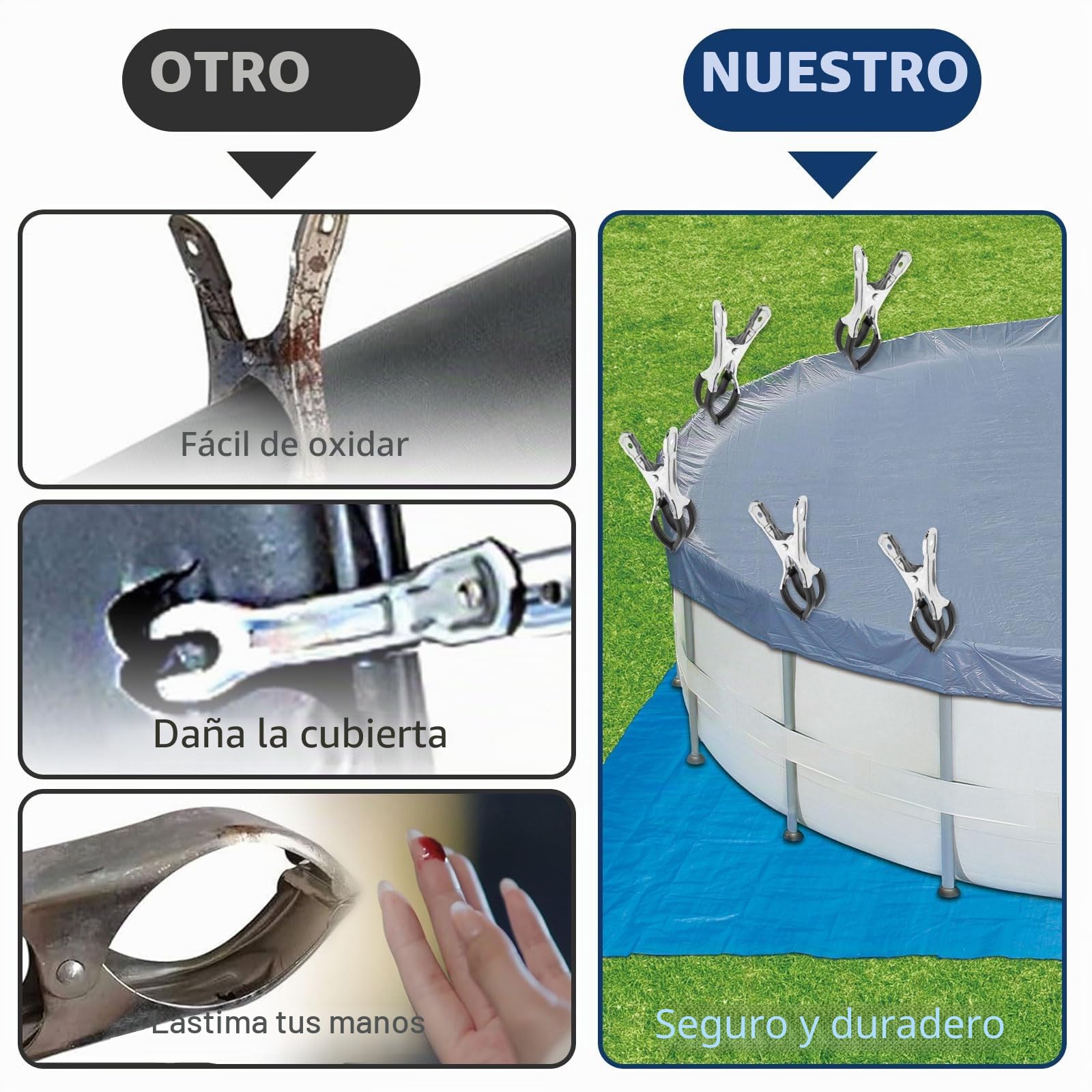 12 Piezas Abrazaderas Metálicas para Cubiertas de Piscinas, Abrazaderas con Película Protectora, Abrazaderas para Piscinas Elevadas, Abrazaderas para Pegado, Fotografía, Lonas (12, Negro)