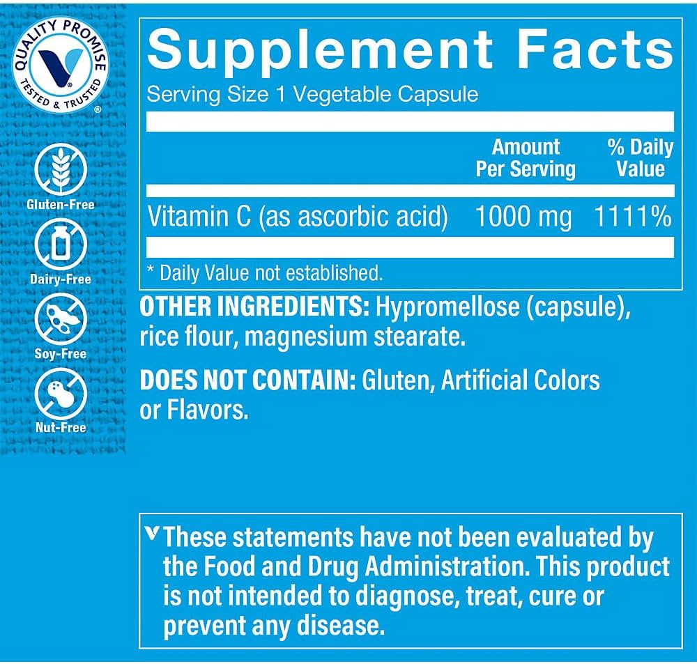 The Vitamin Shoppe Vitamin C 1,000MG, Antioxidant that Supports Immune and Cardiovascular Health (300 Capsules)