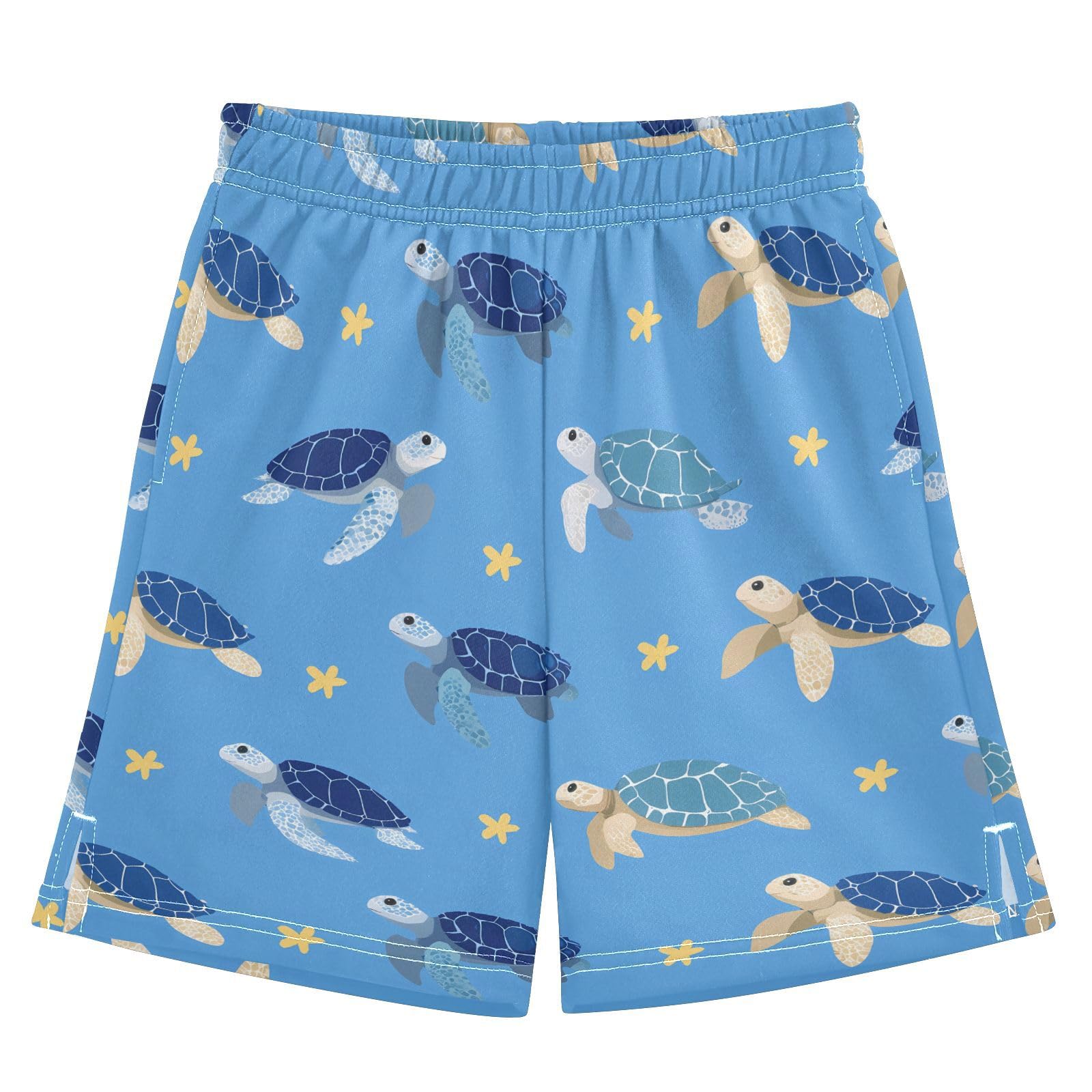 Cute Blue Sea Turtle Boys Athletic Shorts Kids with Pockets Shorts for boy Girls 12-13 Y