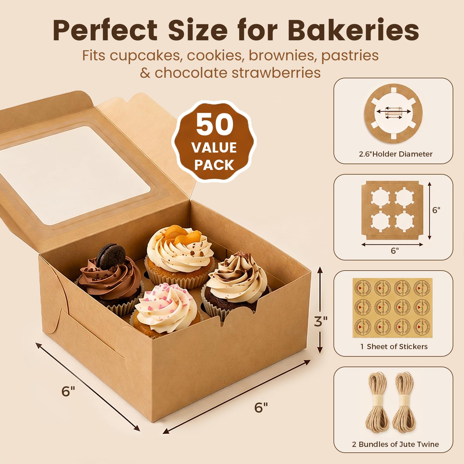 Cupcake Boxes with Window - 50 Pack -2