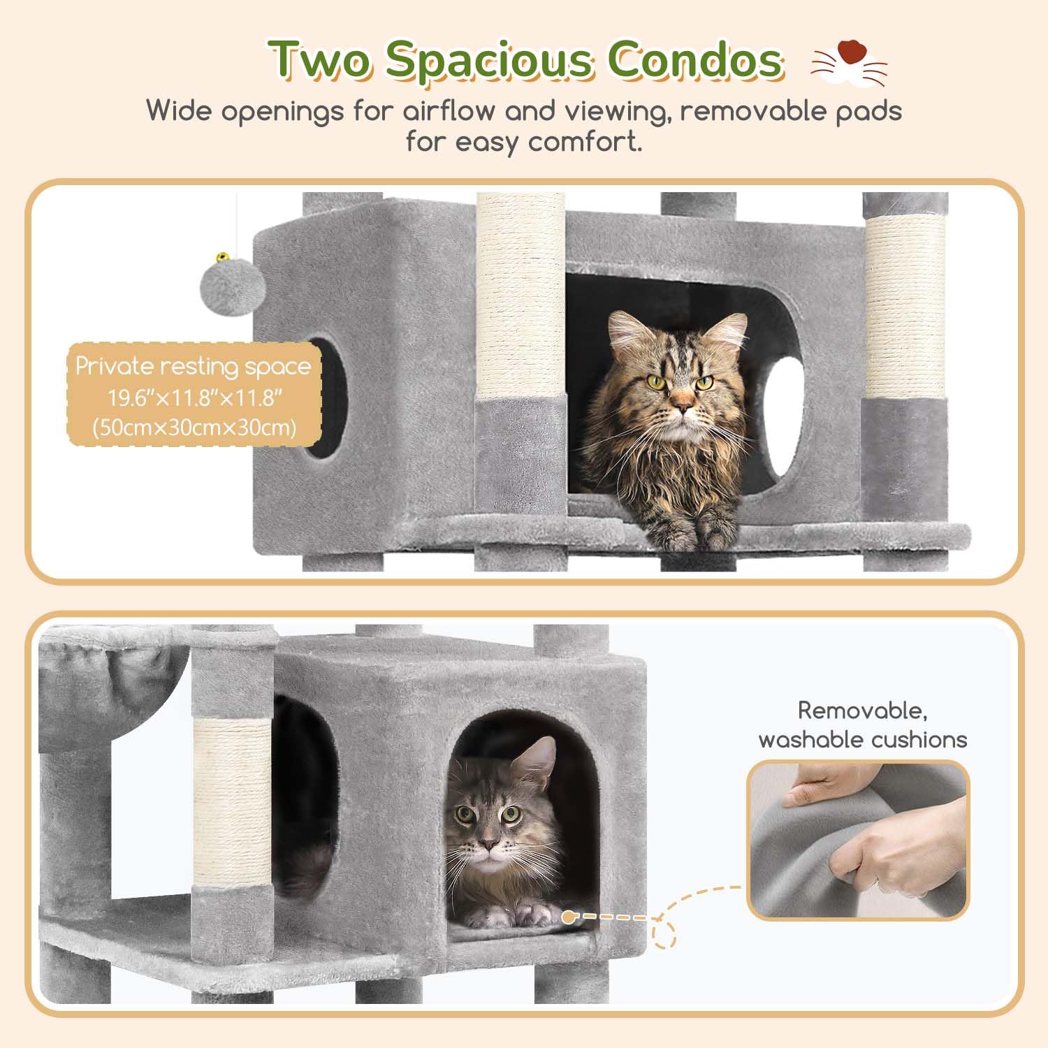 Globlazer Heavy Duty Cat Tree Tower for Indoor Large Cats Adult, Light Grey
