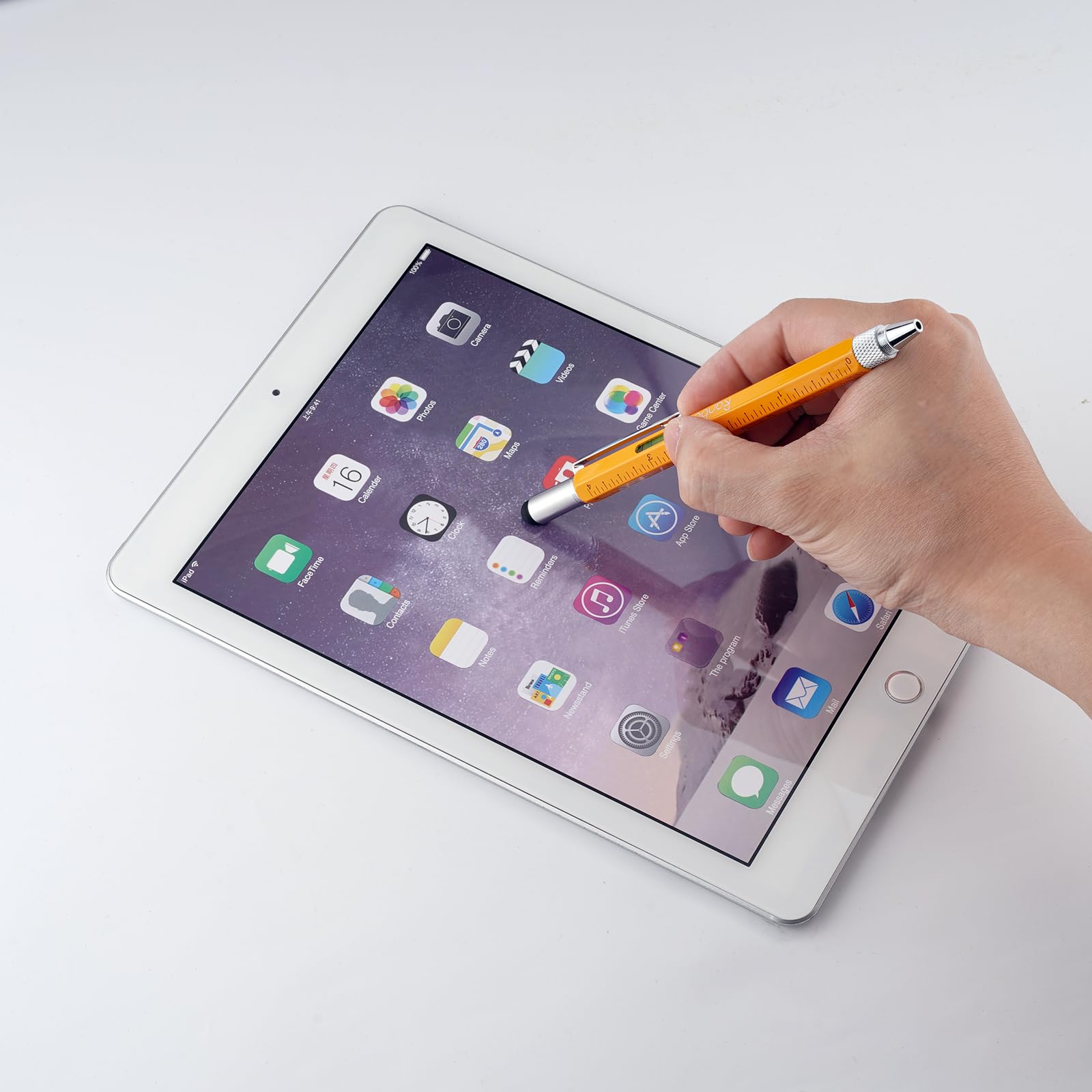 6-in-1 Multifunktionsstift – Mit Kugelschreiber, Lineal, Wasserwaage, Schraubendreher & Touchscreen-Stift, 2 Stück Gelb