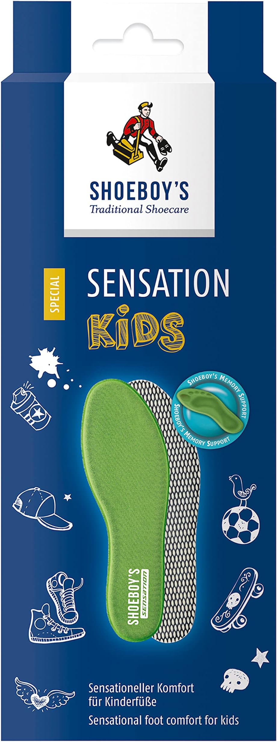 SHOEBOY'S Sensation Kids - Insole with Memory Foam for Kids, Based on The Supporting Nature of viscoelastic Foam - Size 1 (33 EU)