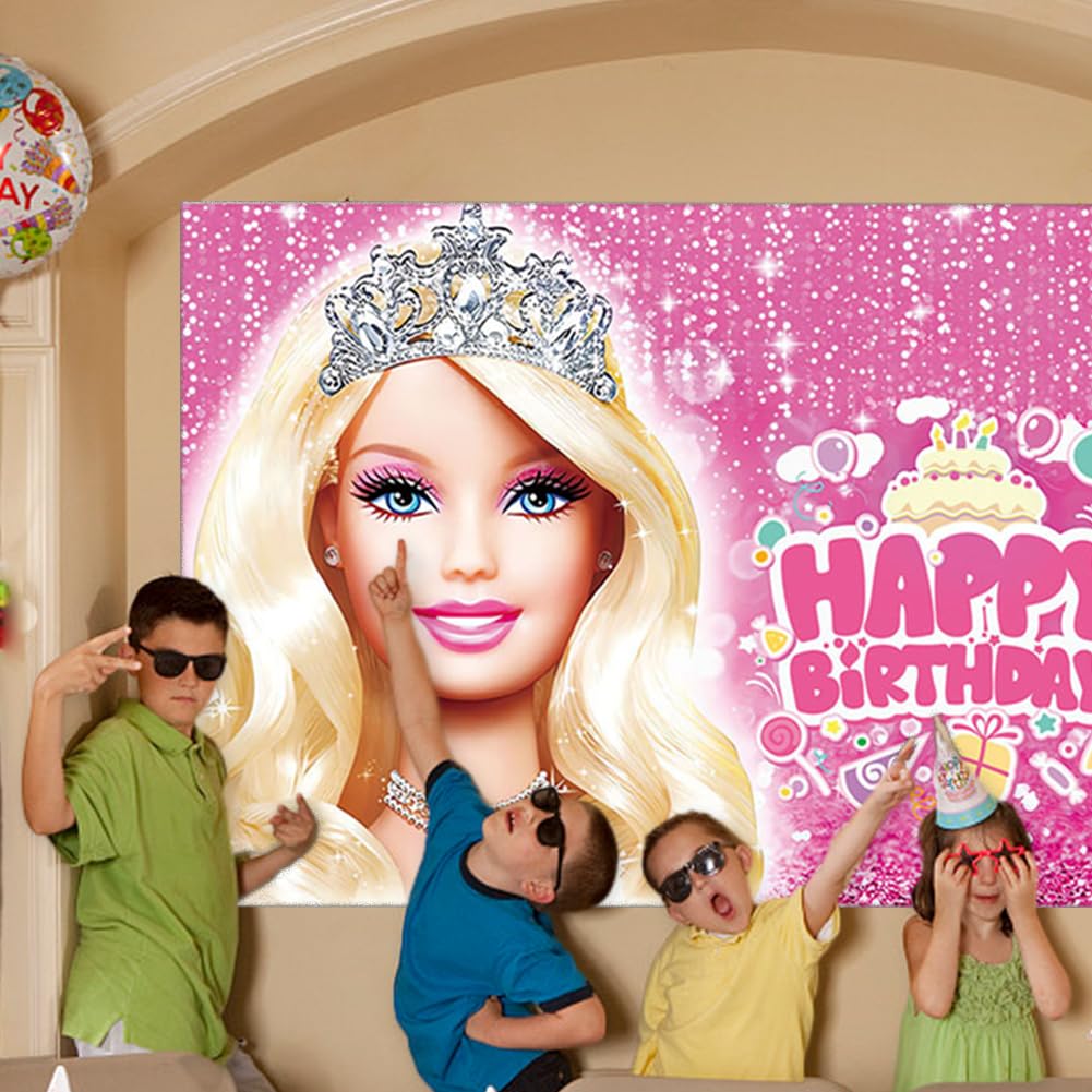Toile De Fond Barbie 150x100 Cm - Décoration Fête D'anniversaire - Fond Photo Pour Studio Ou Cabine - Polyester Résistant - 4