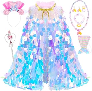 LIMIROLER Princess Dress Up Toys Princess Dress Up Clothes Rainbow Mermaid Cape Kit 9 Pcs Gift Set for Little Girls 3-8 Years Old, Great Gift Set for Birthday Christmas Halloween