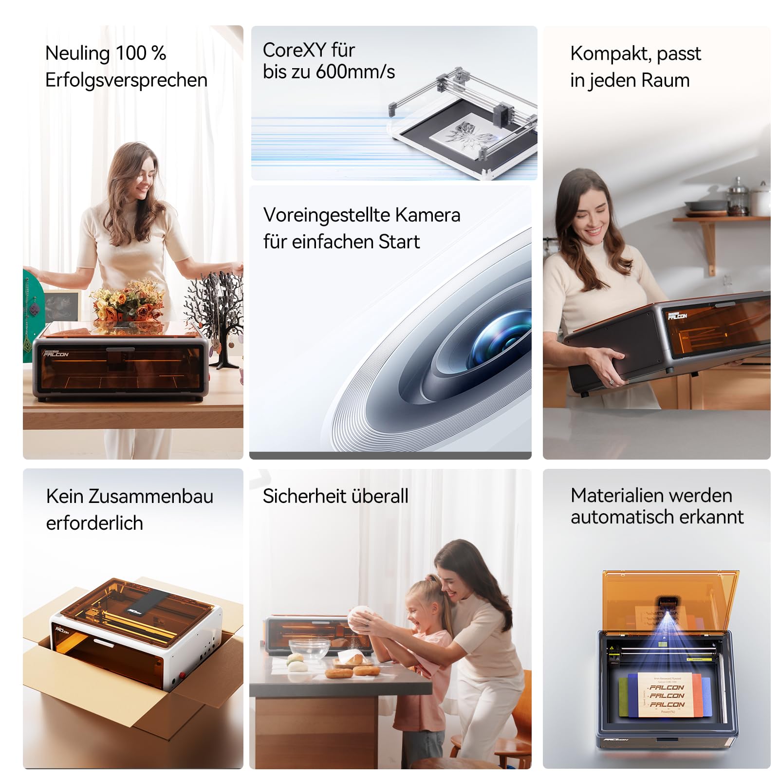 Creality Falcon A1 10W Lasergravierer, 80W Starke Leistung, Vollständig Geschlossen, 600 mm/s, Automatische HD-Kamerapositionierung, Ideal für Holz & Metall-Weißes Gehäuse