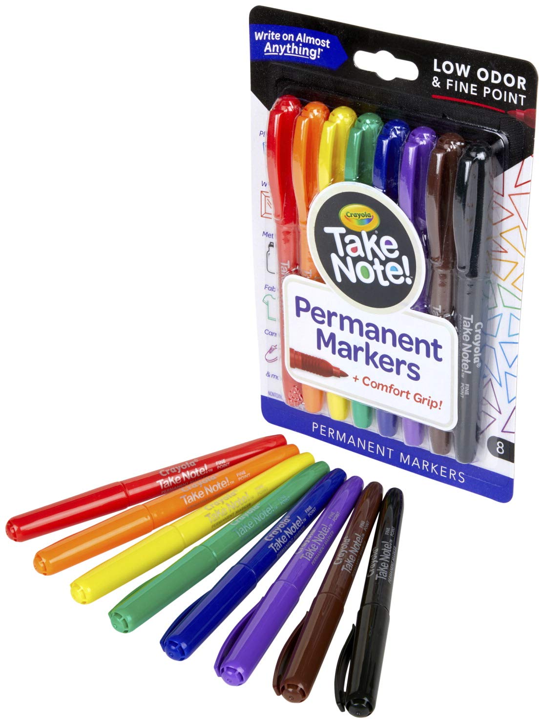 Crayola Take Note Permanent Markers, Fine Point, Assorted Colors, School Supplies, 8 Count - Image 2 thumbnail