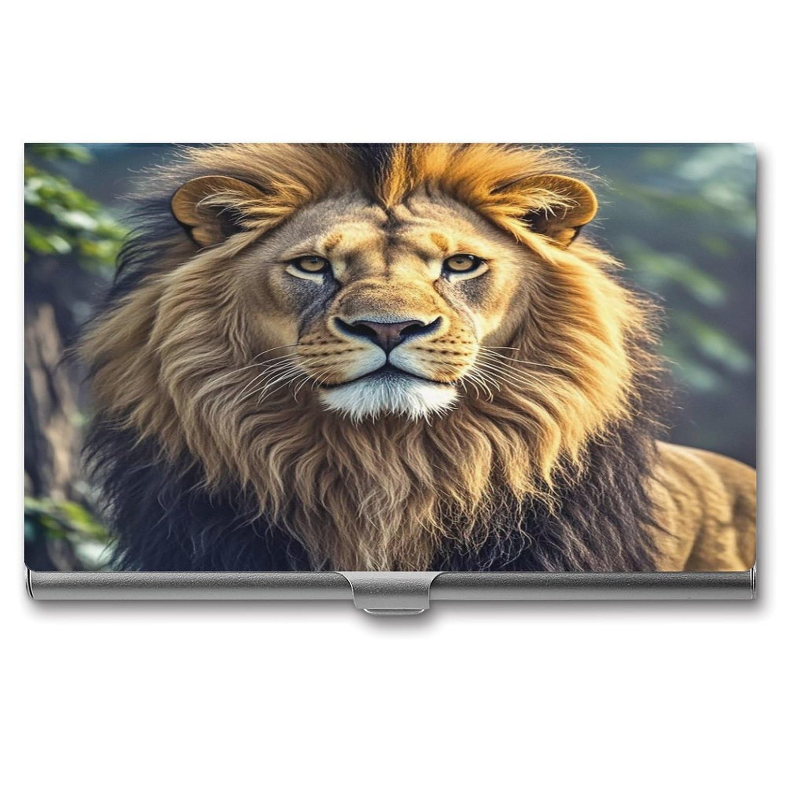 FekiLoot Lion Image Business Card Holder Aluminum Alloy Business Card Case Convenient to Carry Business Card Dispenser for Men Women