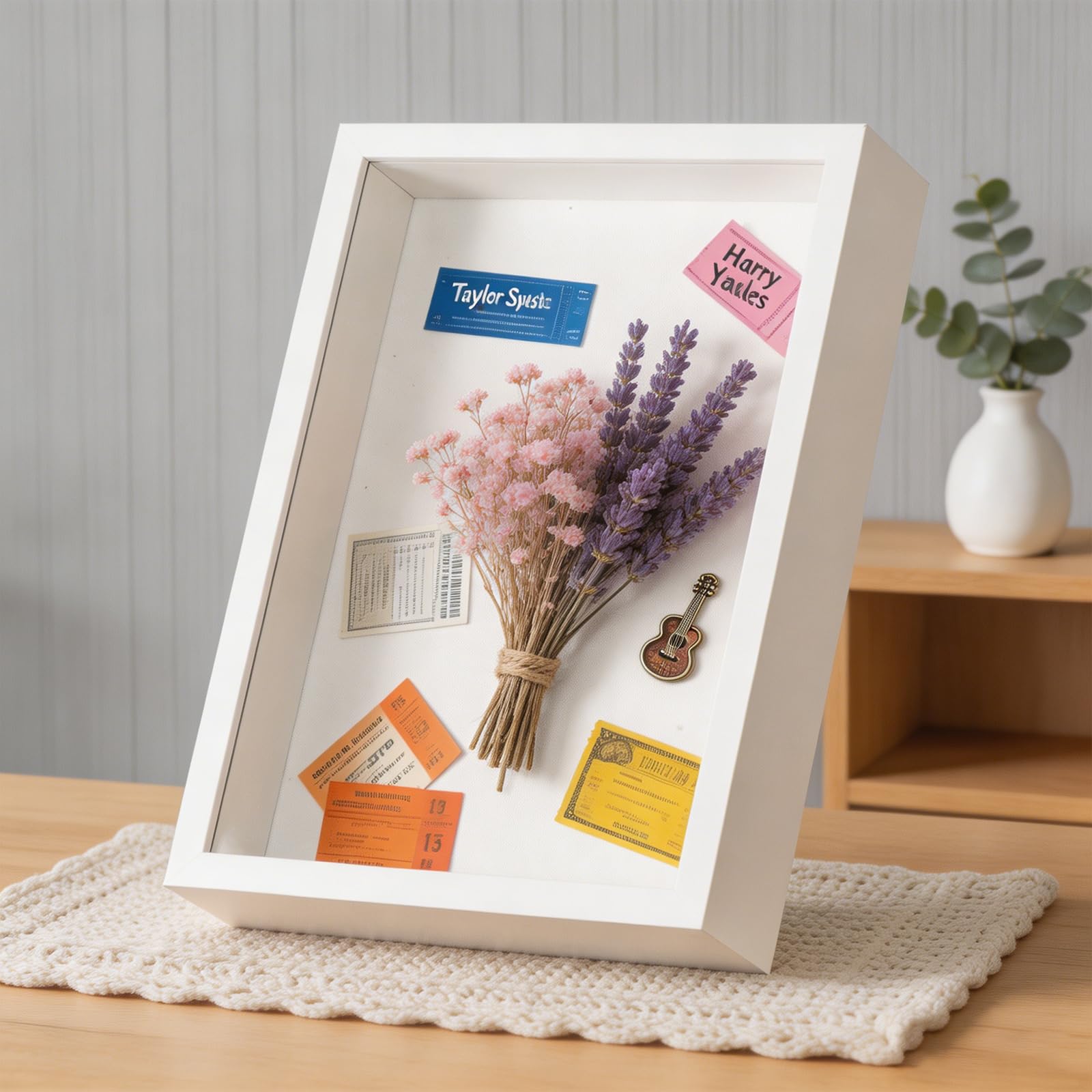 MGLIFEUL A4 Shadow Box Frame with Real Glass Panel & Soft Linen Back, White, A4(21x29.7cm) - Image 6